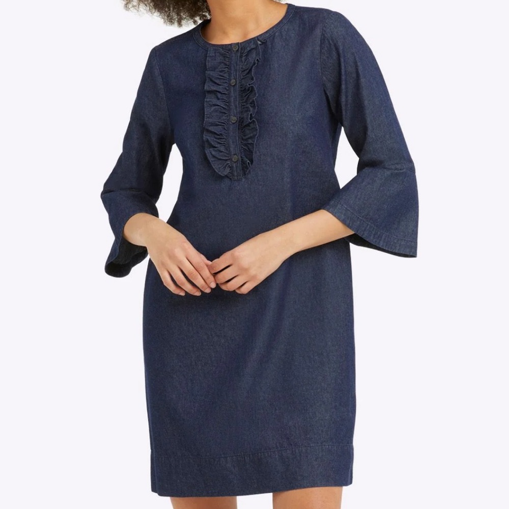 Draper James Chambray Ruffle Shift Dress/denim Ruffle size 4 - Picture 2 of 6